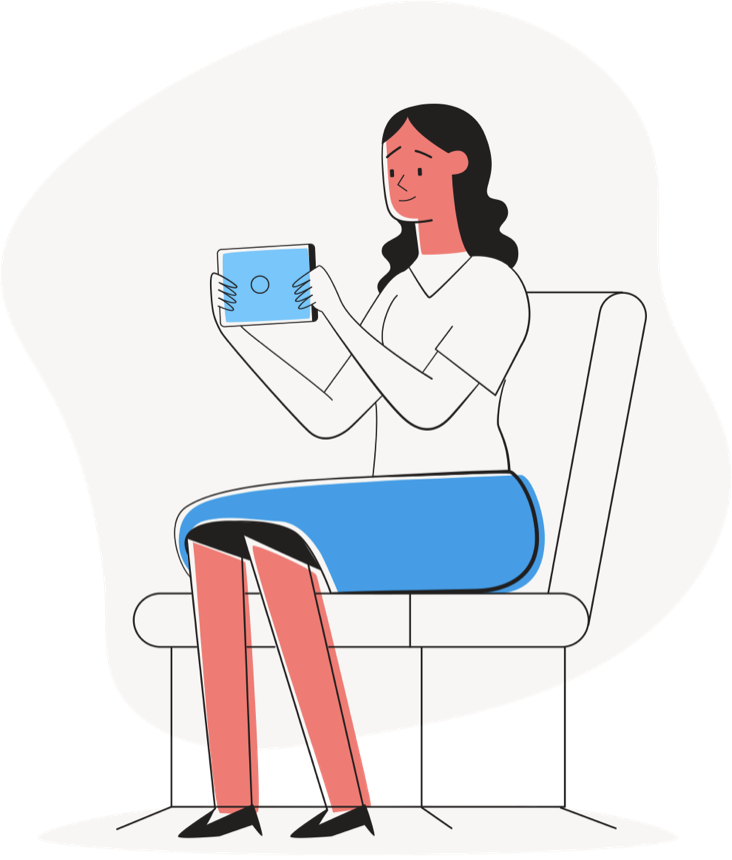 lady-sitting-using-touch-device Lady sitting with touch device